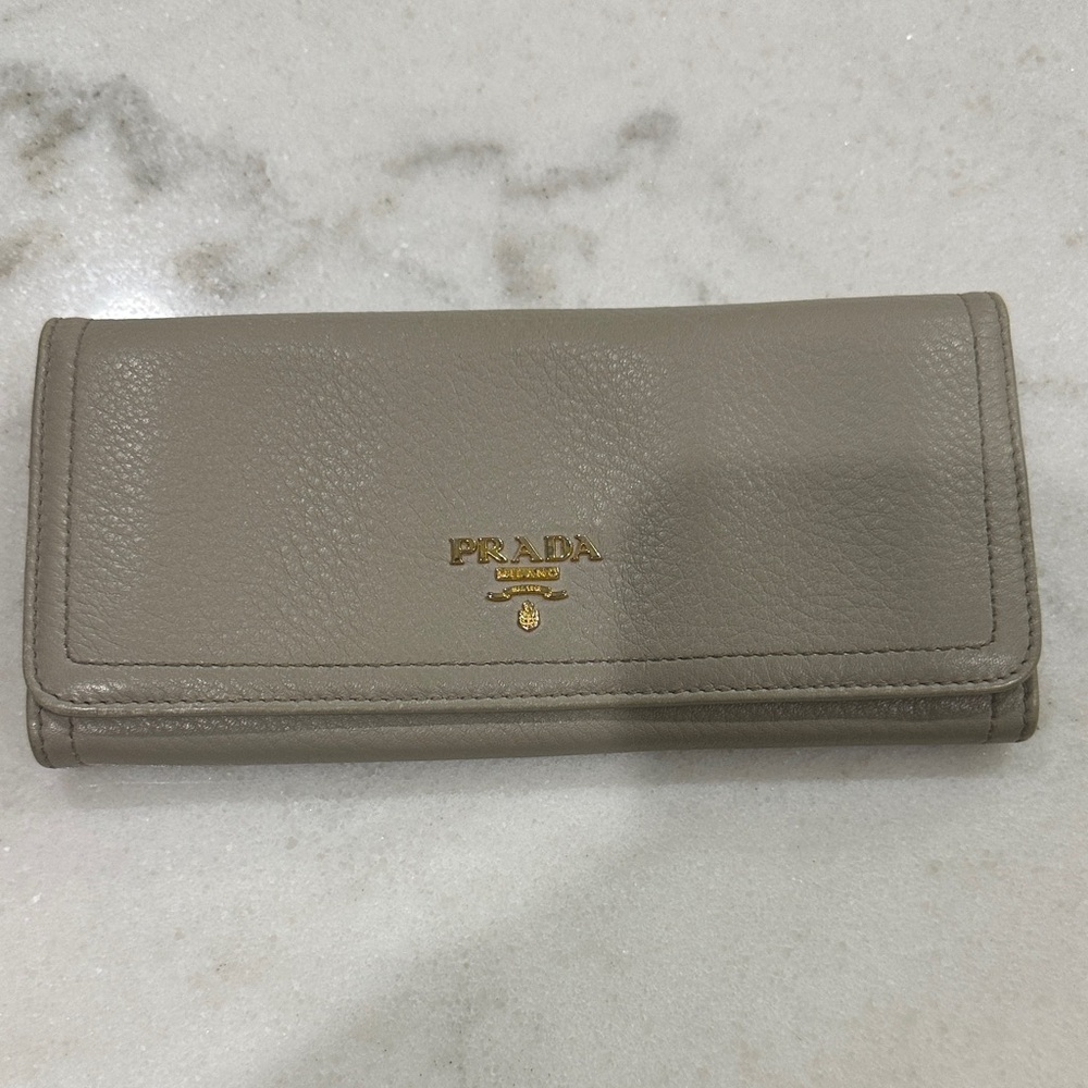 Authentic Prada Leather Wallet with Gold Logo